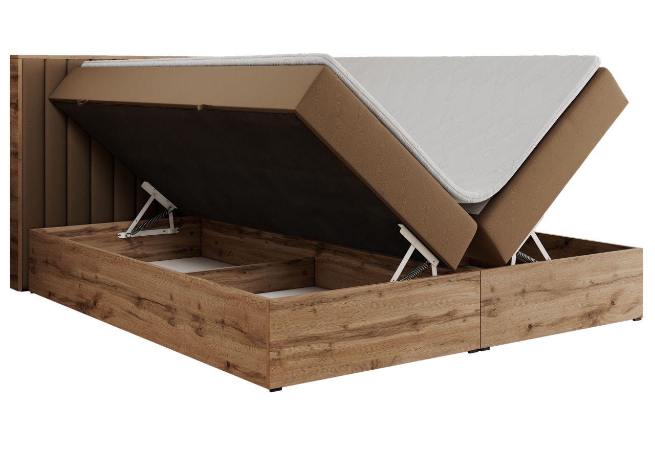 Łóżko kontynentalne ALBERO 4 200x200 - H4 - brązowy, ekoskóra