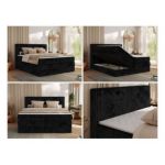 Łóżko kontynentalne TILIANO KING 140x200 - H4 - czarny, sztruks