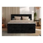 Łóżko kontynentalne TILIANO KING 200x200 - H3 - czarny, sztruks