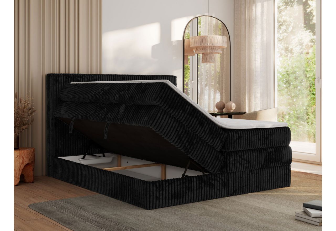 Łóżko kontynentalne TILIANO KING 160x200 - H3 - czarny, sztruks
