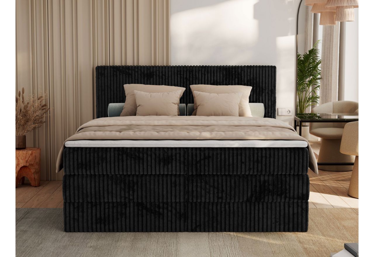 Łóżko kontynentalne TILIANO KING 140x200 - H3 - czarny, sztruks