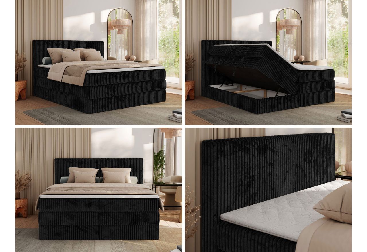 Łóżko kontynentalne TILIANO KING 140x200 - H3 - czarny, sztruks