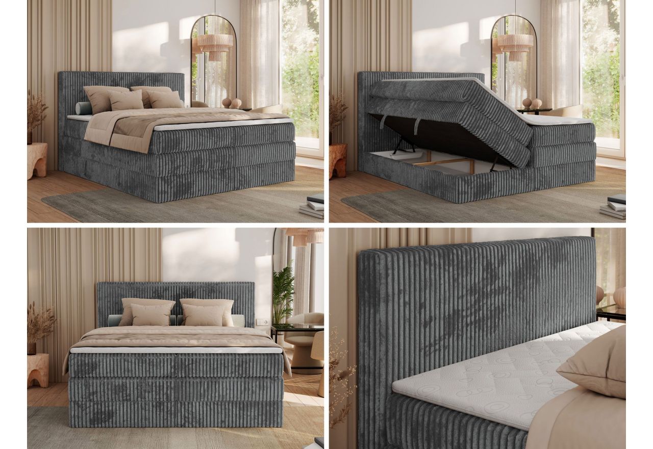 Łóżko kontynentalne TILIANO KING 200x200 - H4 - szary, sztruks