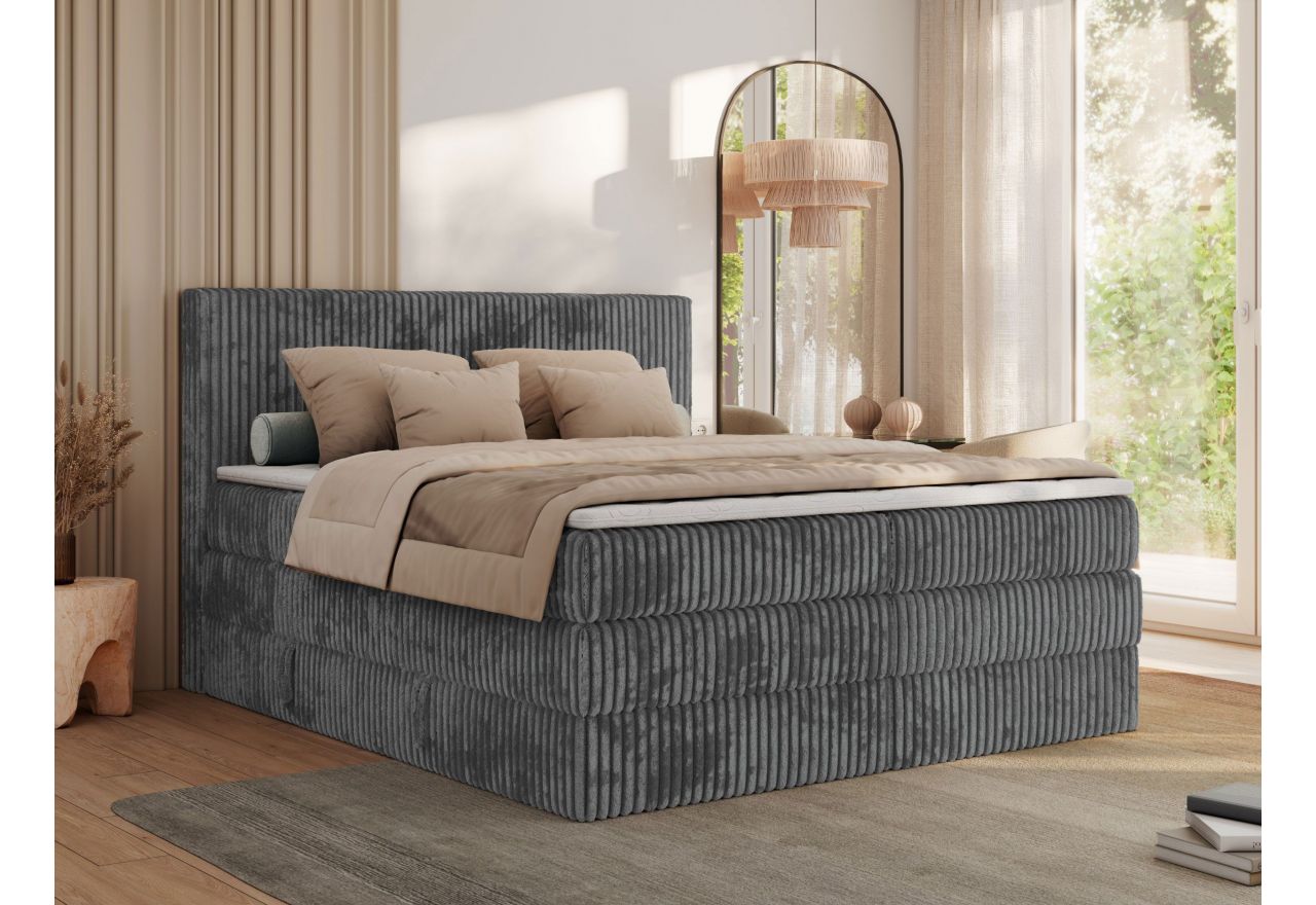 Łóżko kontynentalne TILIANO KING 200x200 - H3 - szary, sztruks