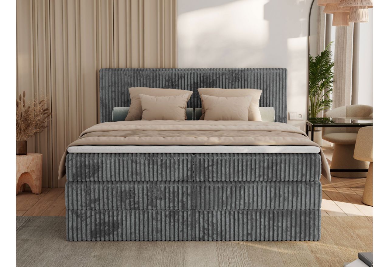 Łóżko kontynentalne TILIANO KING 200x200 - H3 - szary, sztruks