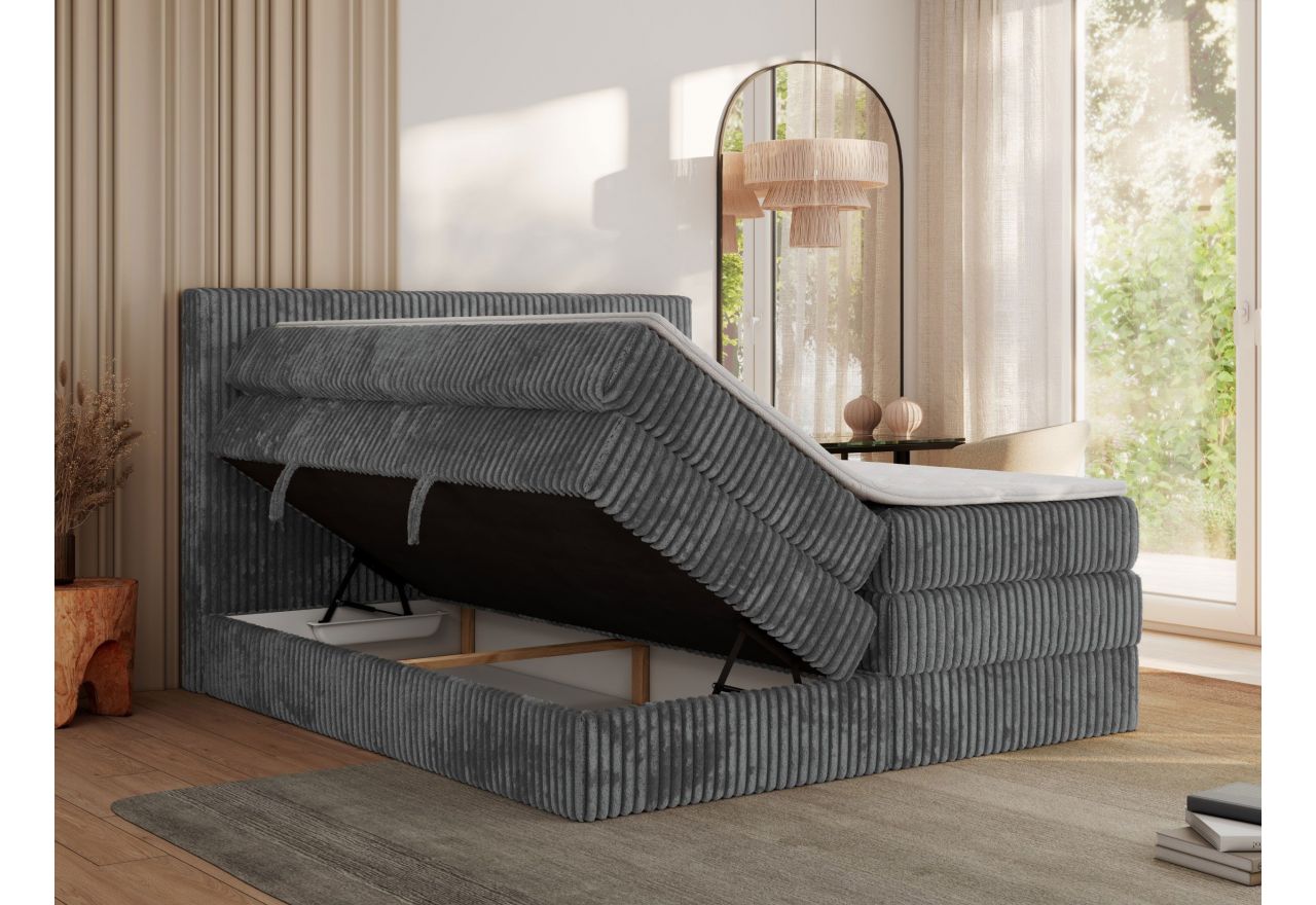 Łóżko kontynentalne TILIANO KING 200x200 - H3 - szary, sztruks