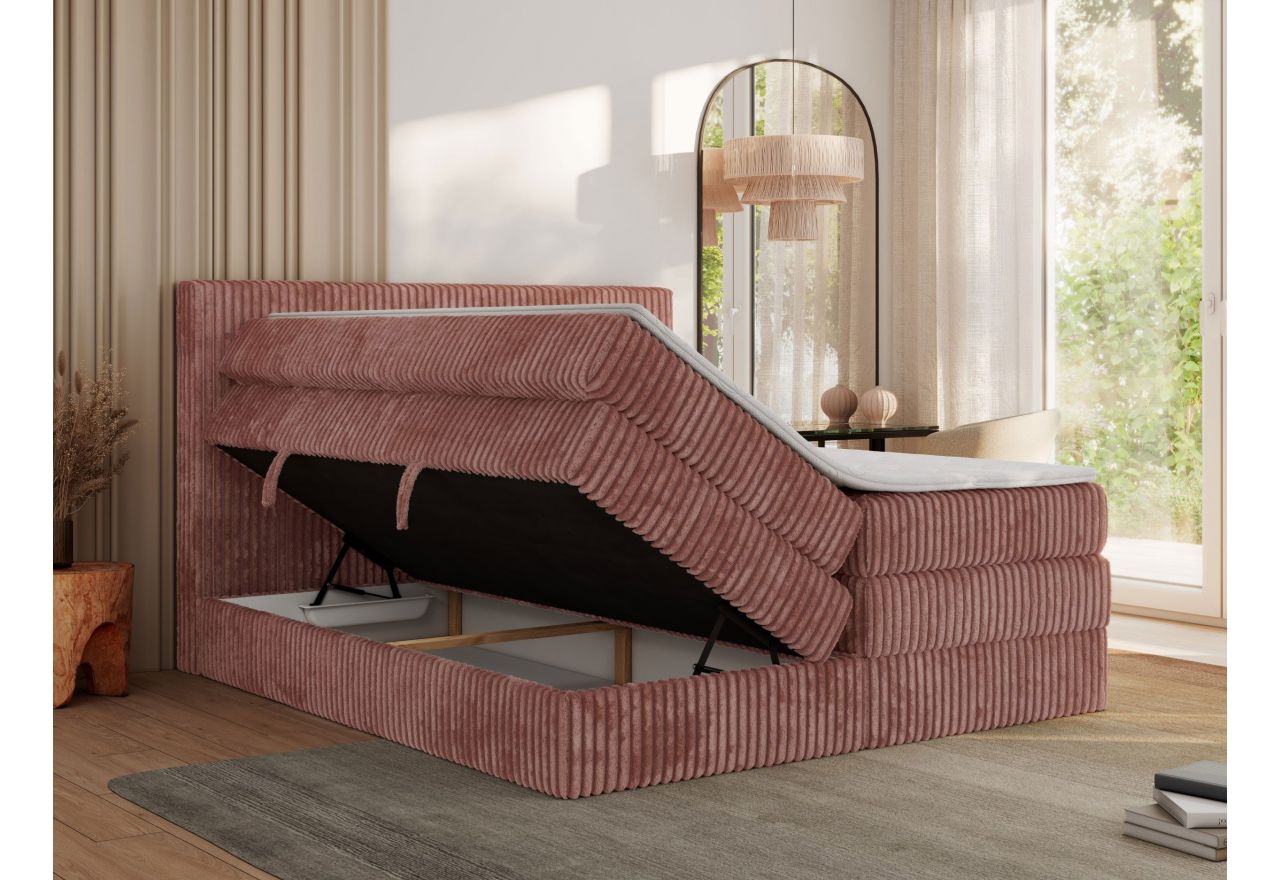 Łóżko kontynentalne TILIANO KING 200x200 - H3 - różowy, sztruks