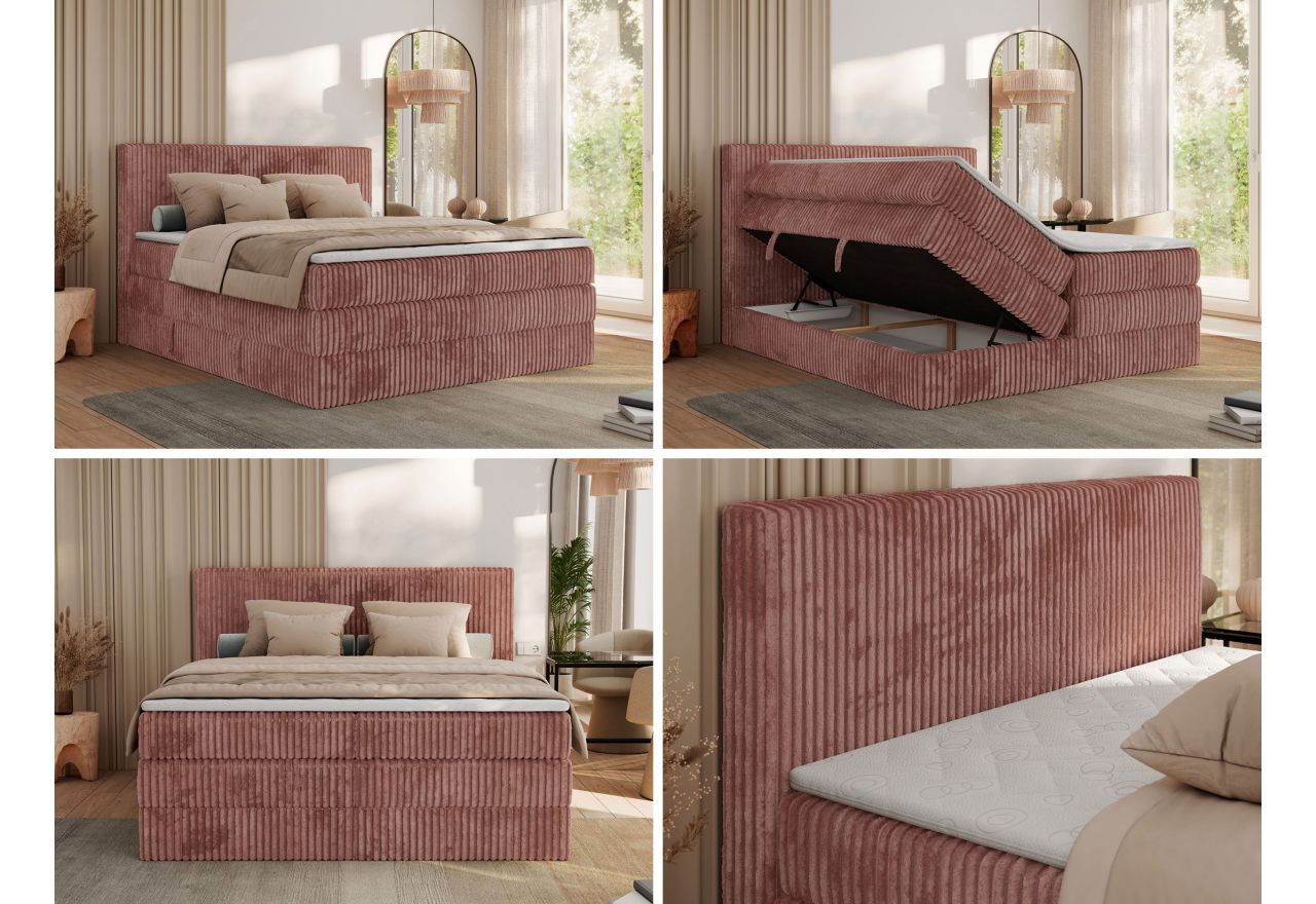 Łóżko kontynentalne TILIANO KING 200x200 - H3 - różowy, sztruks