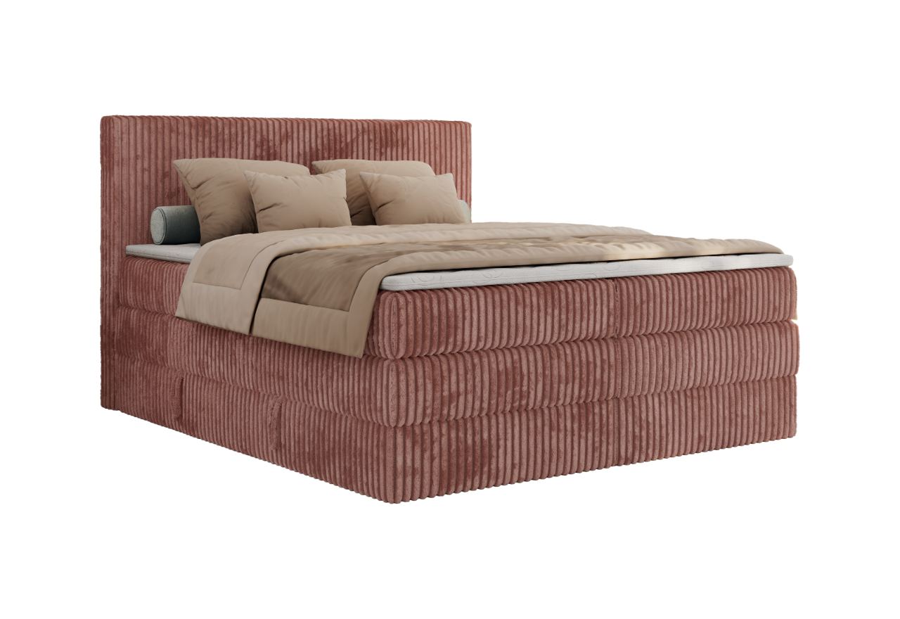 Łóżko kontynentalne TILIANO KING 180x200 - H3 - różowy, sztruks