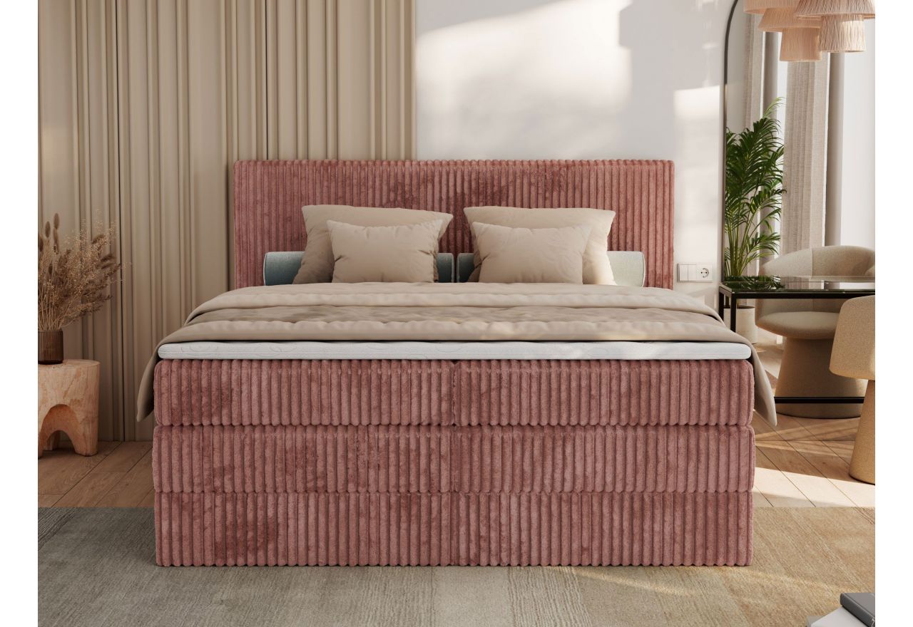 Łóżko kontynentalne TILIANO KING 140x200 - H3 - różowy, sztruks