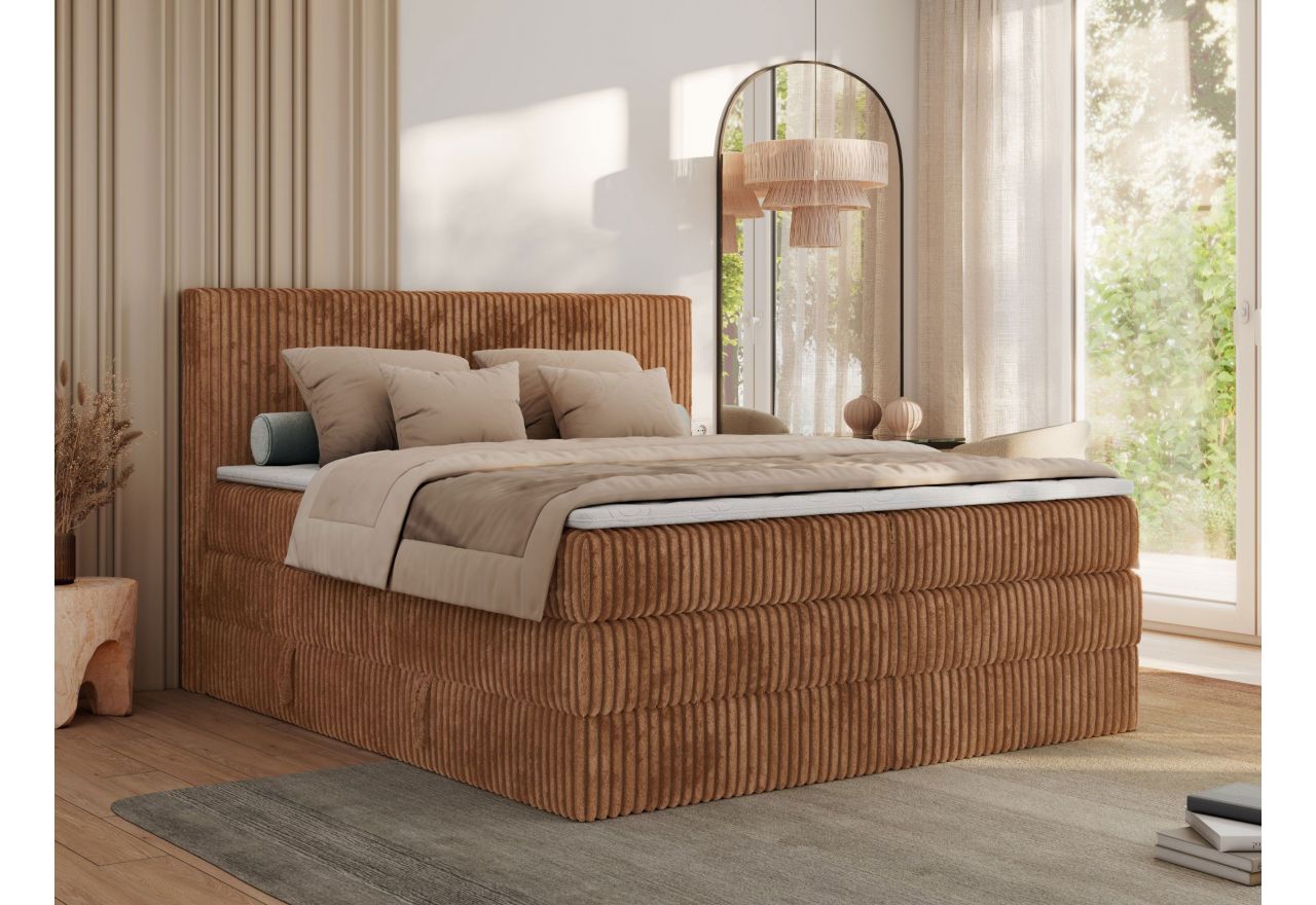 Łóżko kontynentalne TILIANO KING 200x200 - H4 - pomarańczowy, sztruks