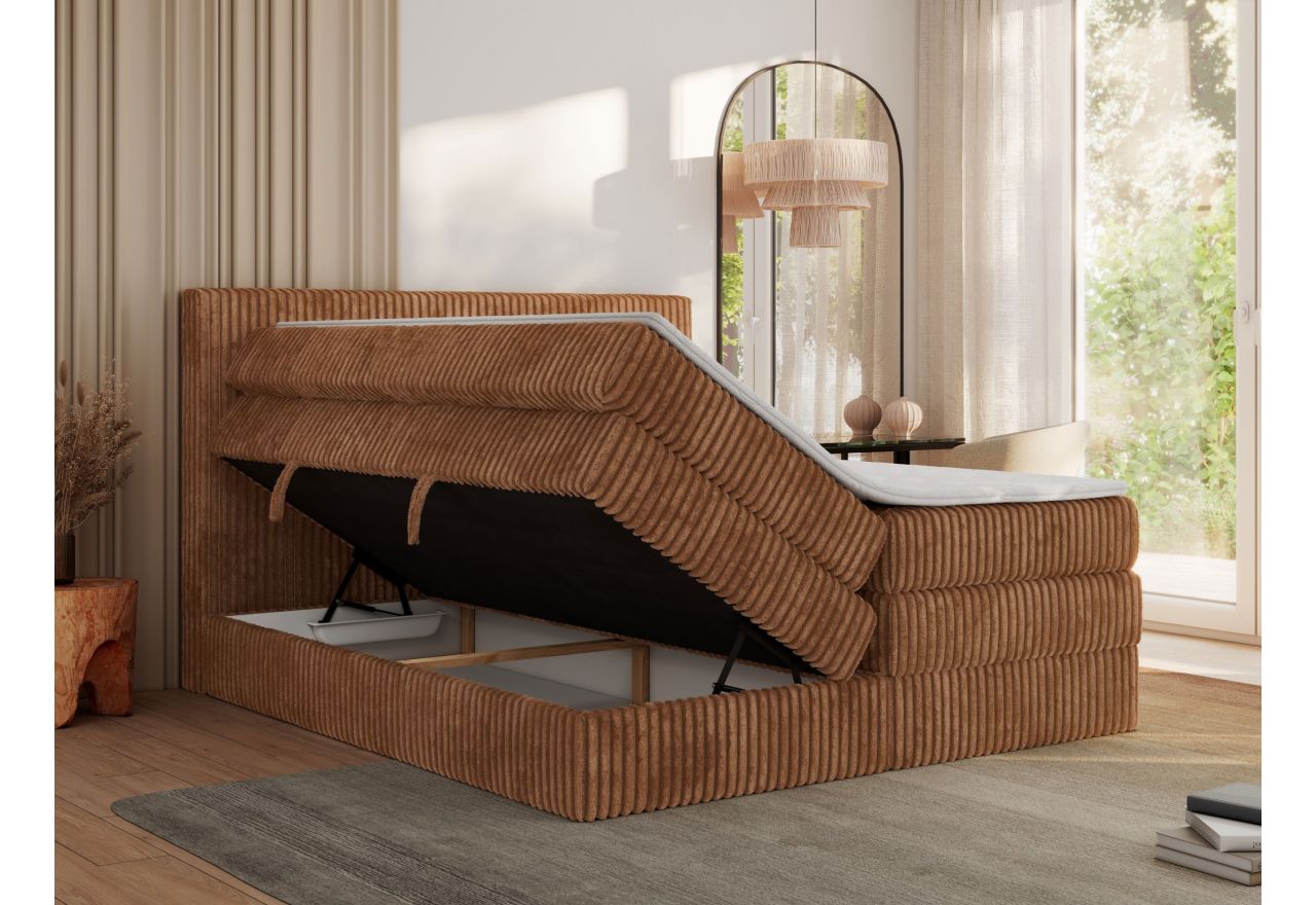 Łóżko kontynentalne TILIANO KING 200x200 - H4 - pomarańczowy, sztruks