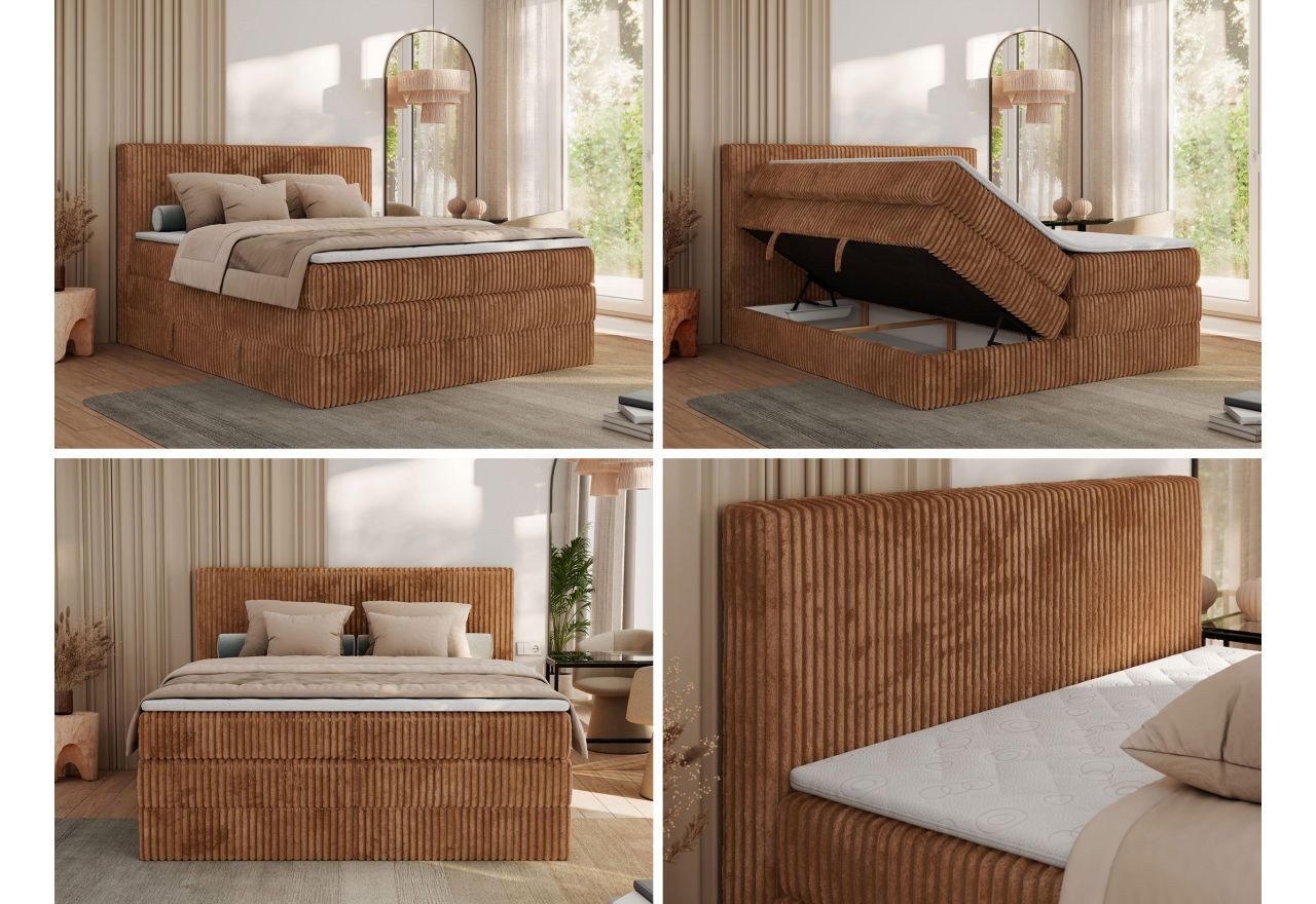 Łóżko kontynentalne TILIANO KING 200x200 - H4 - pomarańczowy, sztruks