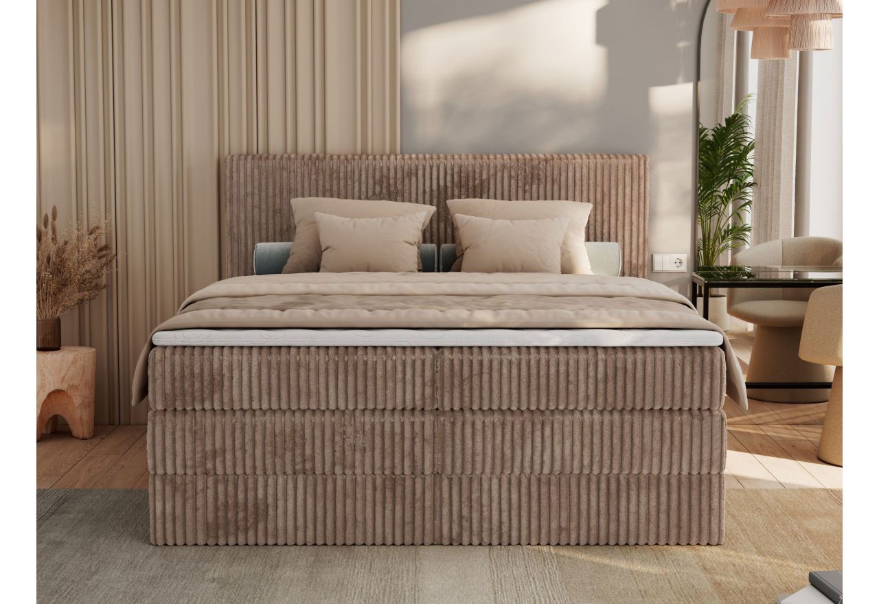 Łóżko kontynentalne TILIANO KING 200x200 - H4 - brązowy, sztruks