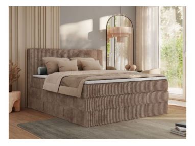 Łóżko kontynentalne TILIANO KING 200x200 - H3 - brązowy, sztruks