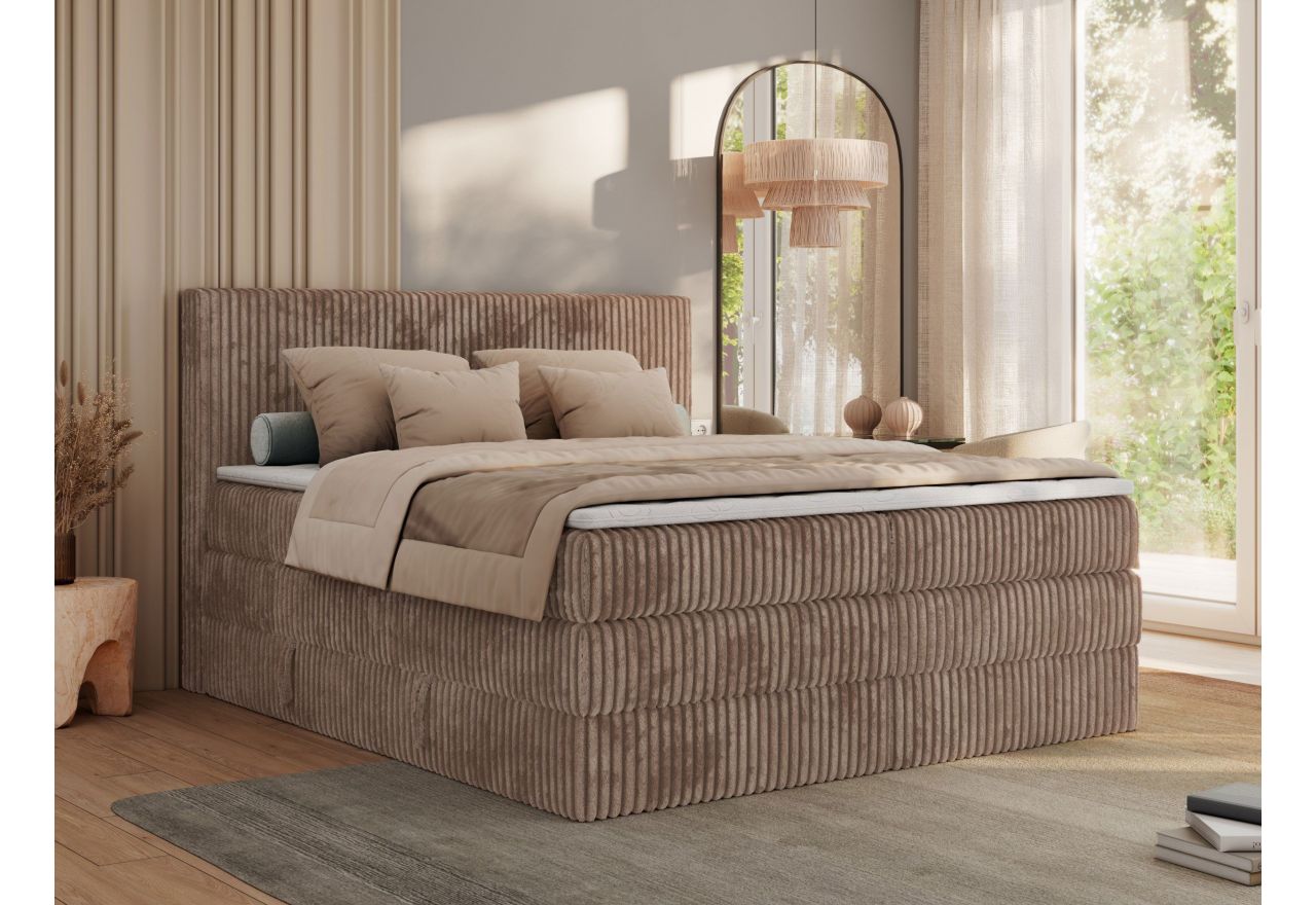 Łóżko kontynentalne TILIANO KING 200x200 - H3 - brązowy, sztruks