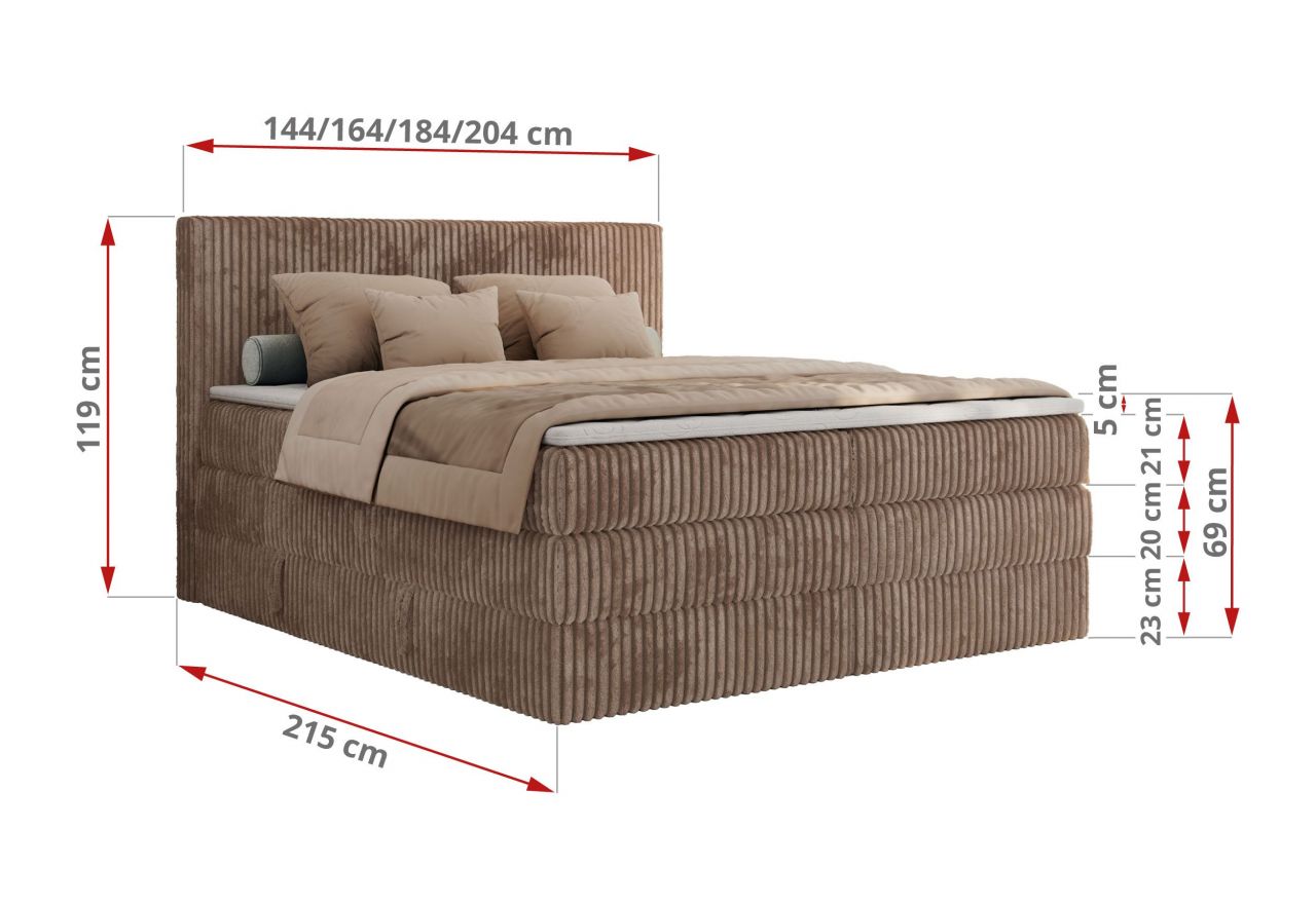 Łóżko kontynentalne TILIANO KING 200x200 - H3 - brązowy, sztruks