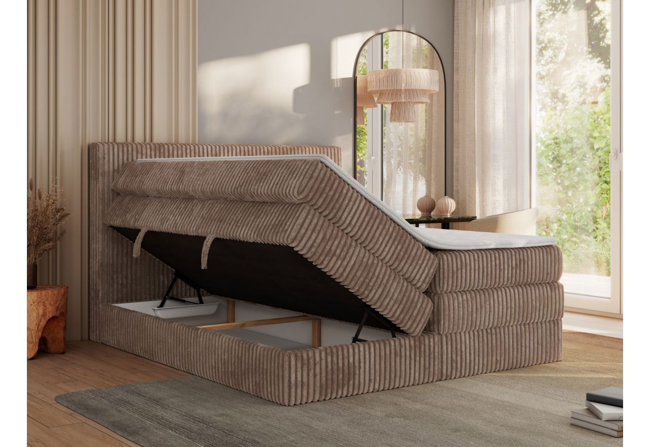 Łóżko kontynentalne TILIANO KING 200x200 - H3 - brązowy, sztruks