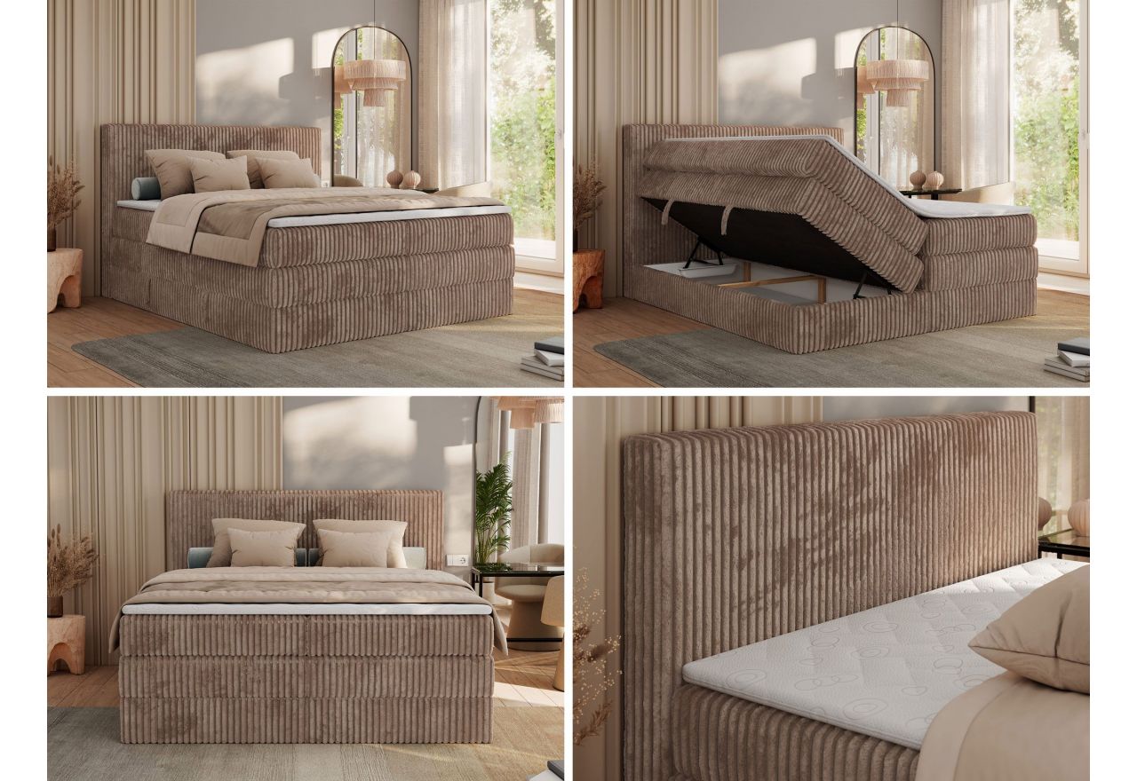 Łóżko kontynentalne TILIANO KING 160x200 - H3 - brązowy, sztruks