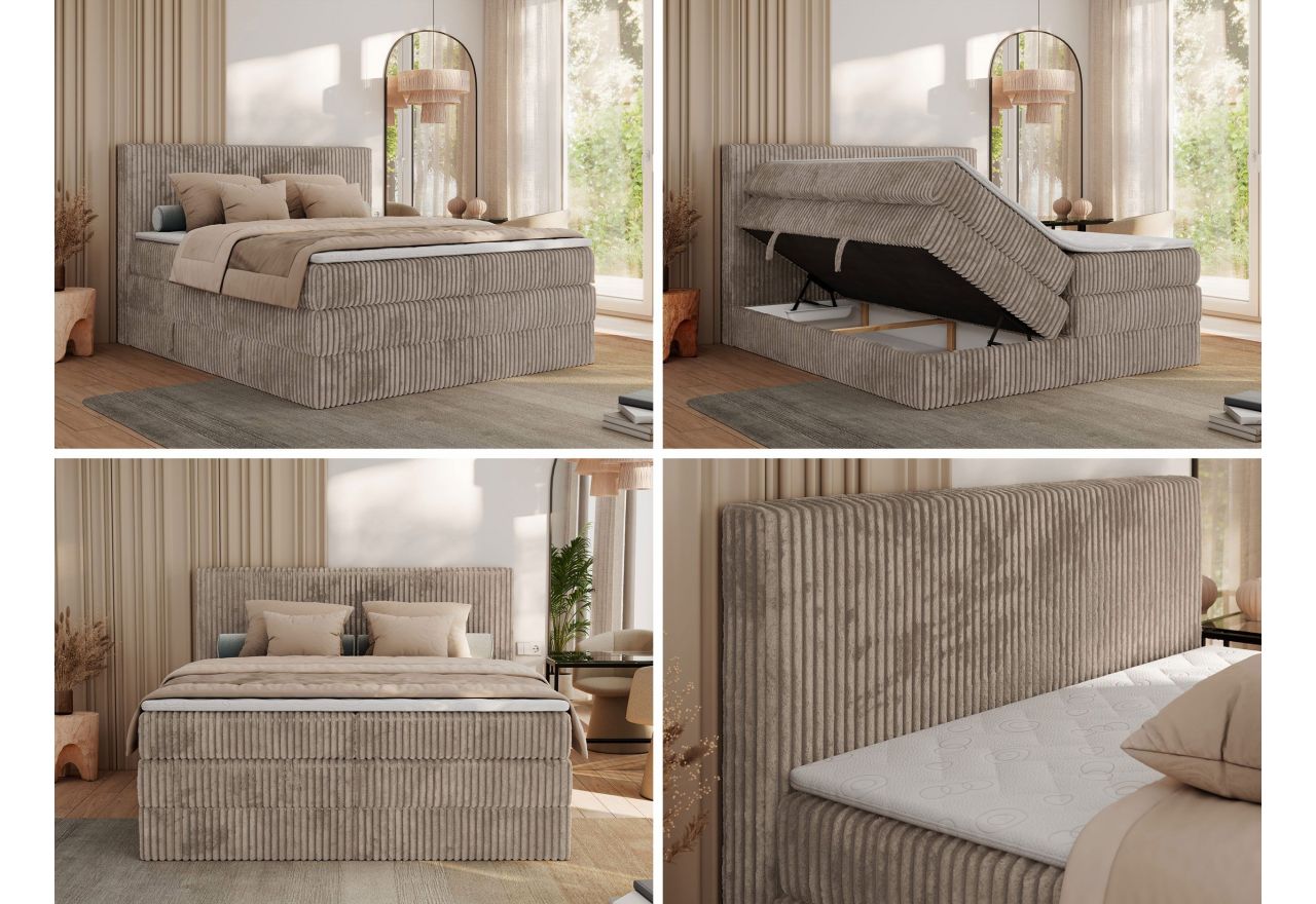 Łóżko kontynentalne TILIANO KING 200x200 - H4 - jasnobrązowy, sztruks