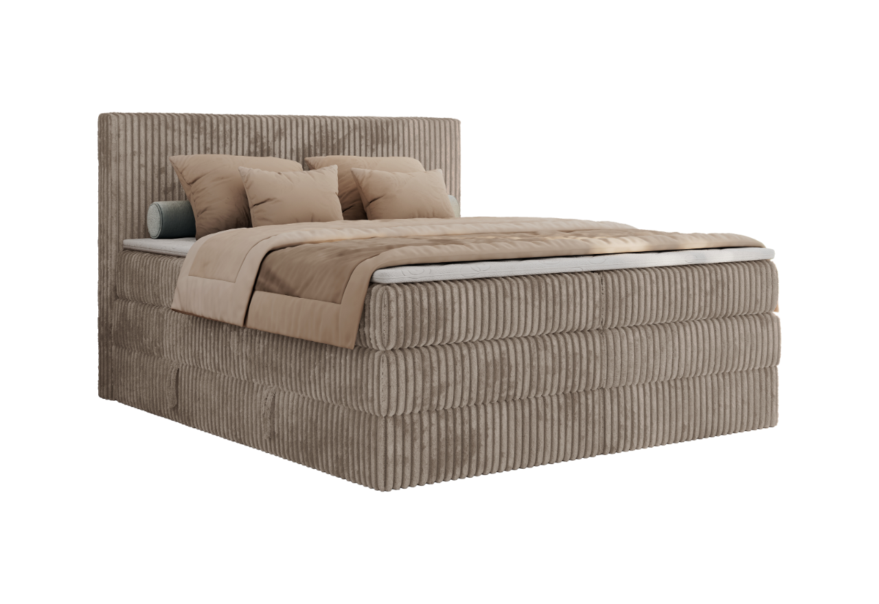 Łóżko kontynentalne TILIANO KING 200x200 - H3 - jasnobrązowy, sztruks