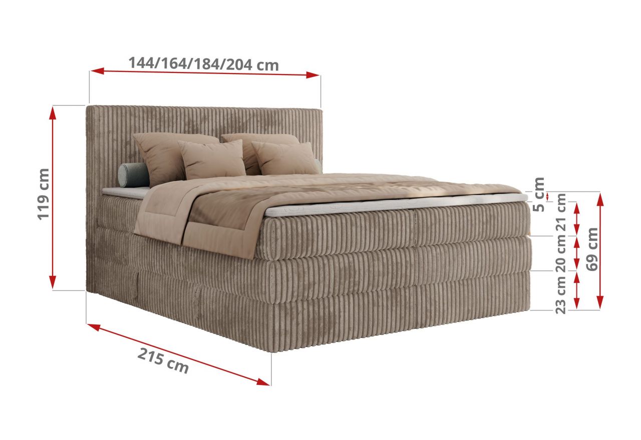 Łóżko kontynentalne TILIANO KING 200x200 - H3 - jasnobrązowy, sztruks