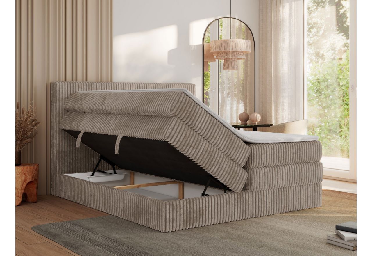 Łóżko kontynentalne TILIANO KING 200x200 - H3 - jasnobrązowy, sztruks