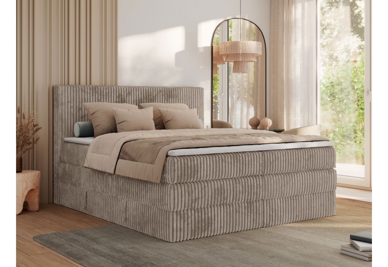 Łóżko kontynentalne TILIANO KING 160x200 - H3 - jasnobrązowy, sztruks