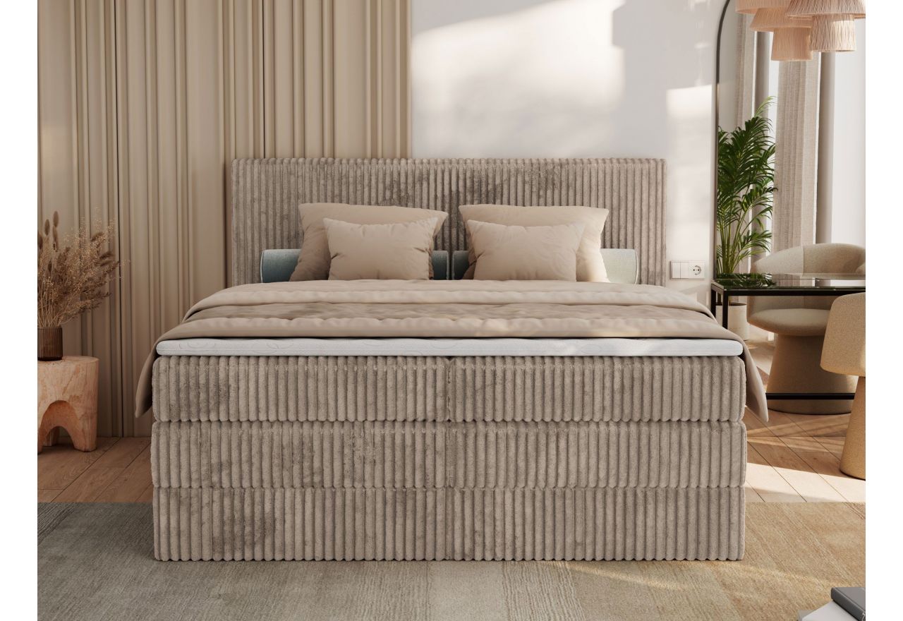 Łóżko kontynentalne TILIANO KING 160x200 - H3 - jasnobrązowy, sztruks