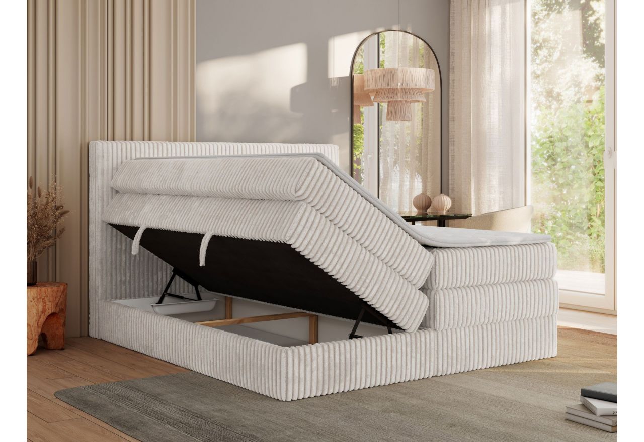 Łóżko kontynentalne TILIANO KING 160x200 - H3 - beżowy, sztruks