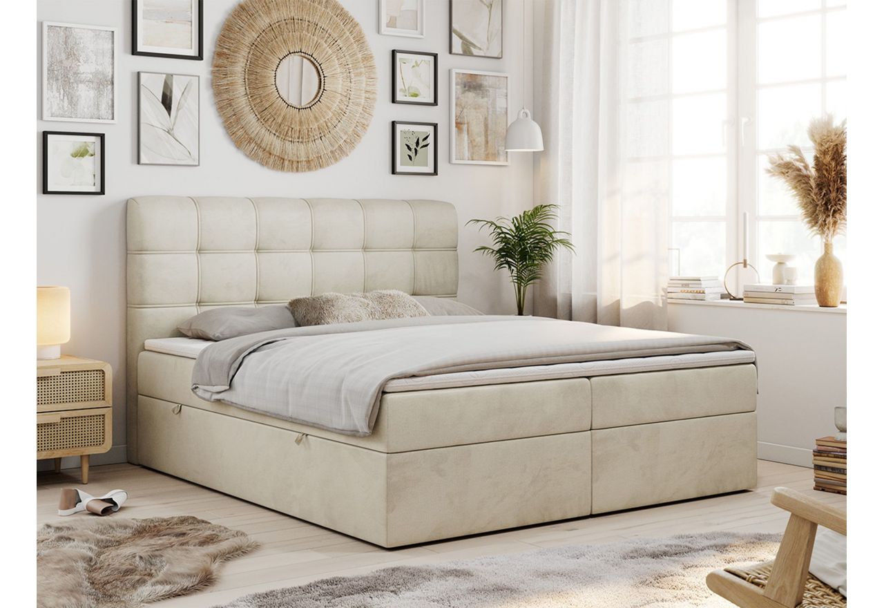 Łóżko kontynentalne FAST 160x200 - H3 - beżowy, welwet