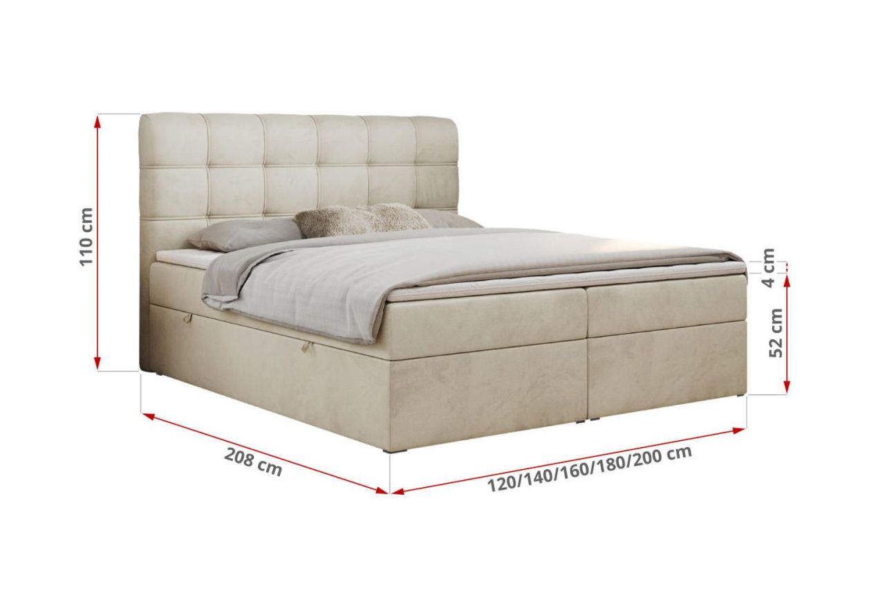 Łóżko kontynentalne FAST 160x200 - H3 - beżowy, welwet
