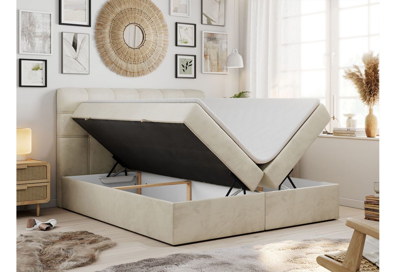 Łóżko kontynentalne FAST 160x200 - H4 - beżowy, welwet