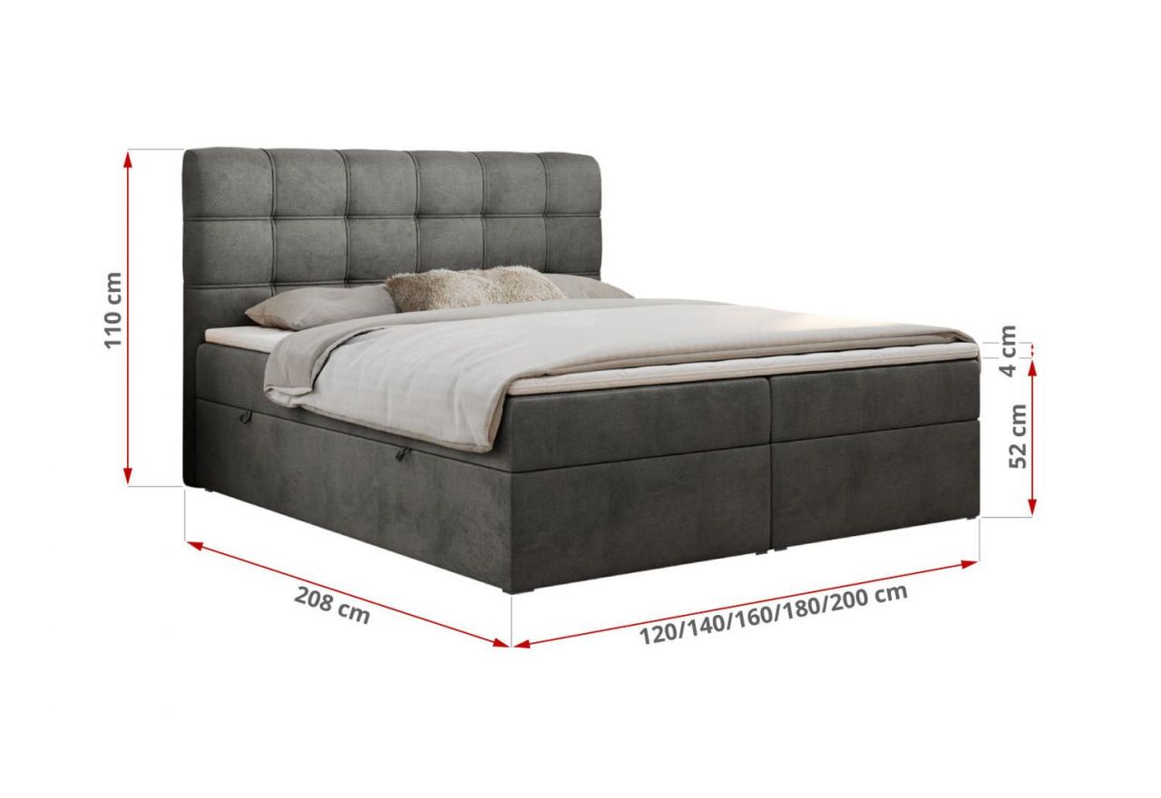 Łóżko kontynentalne FAST 160x200 - H3 - ciemnoszary, welwet