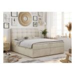 Łóżko kontynentalne FAST 180x200 - H4 - beżowy, welwet