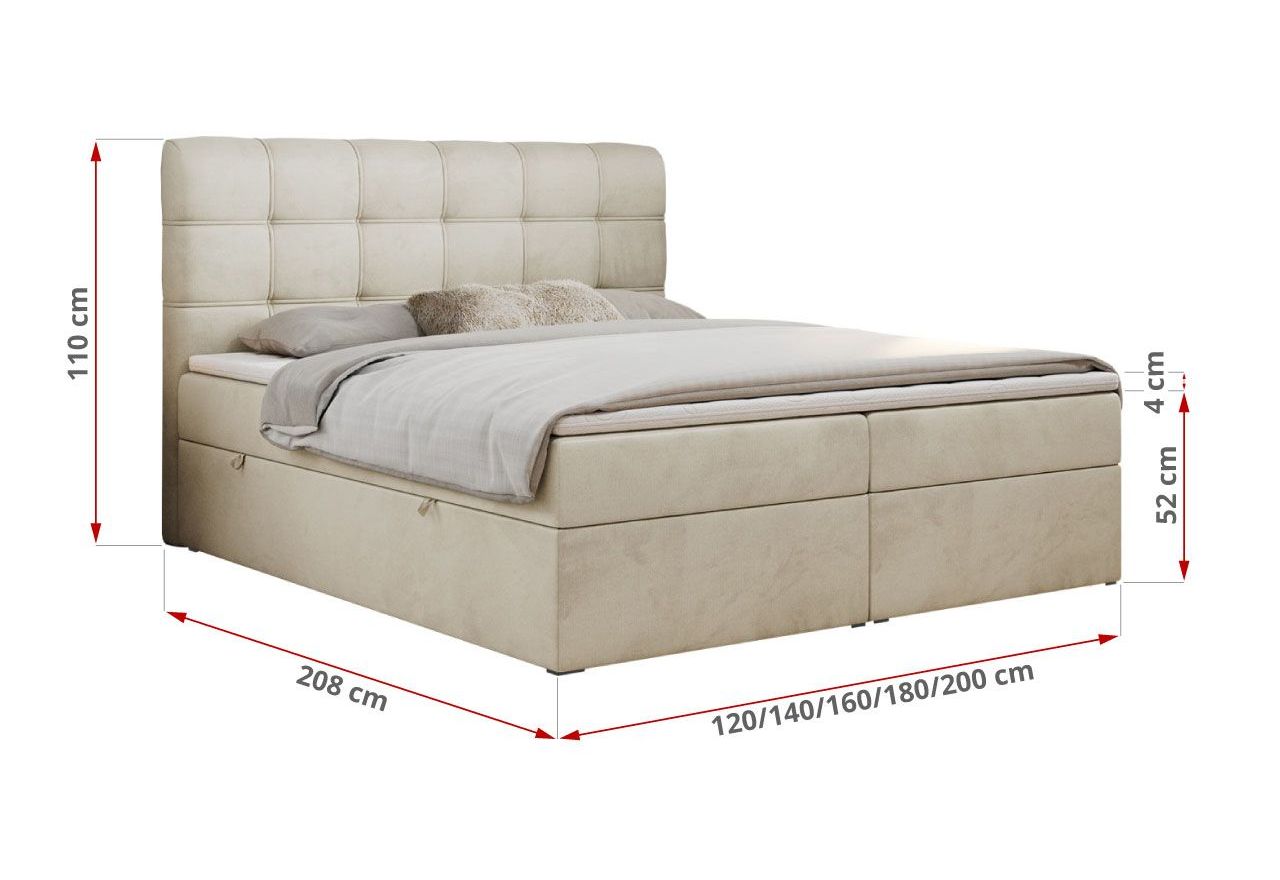 Łóżko kontynentalne FAST 180x200 - H4 - beżowy, welwet