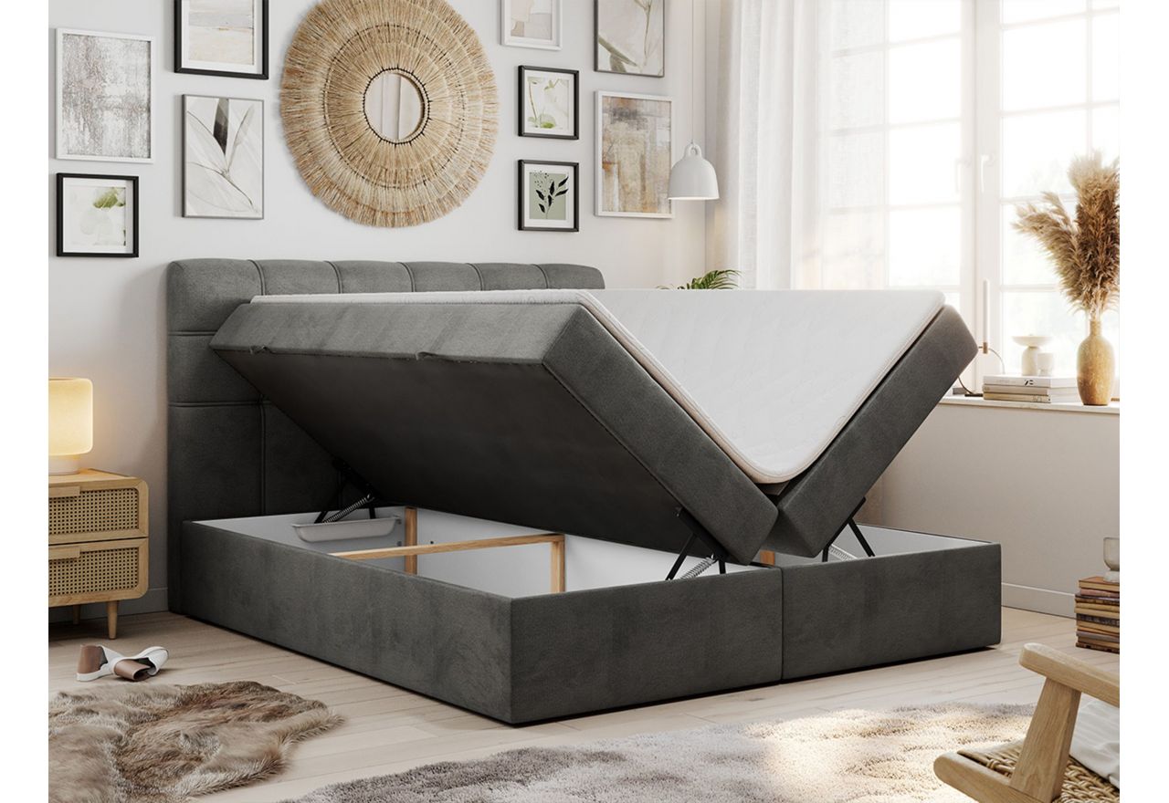 Łóżko kontynentalne FAST 180x200 - H3 - ciemnoszary, welwet