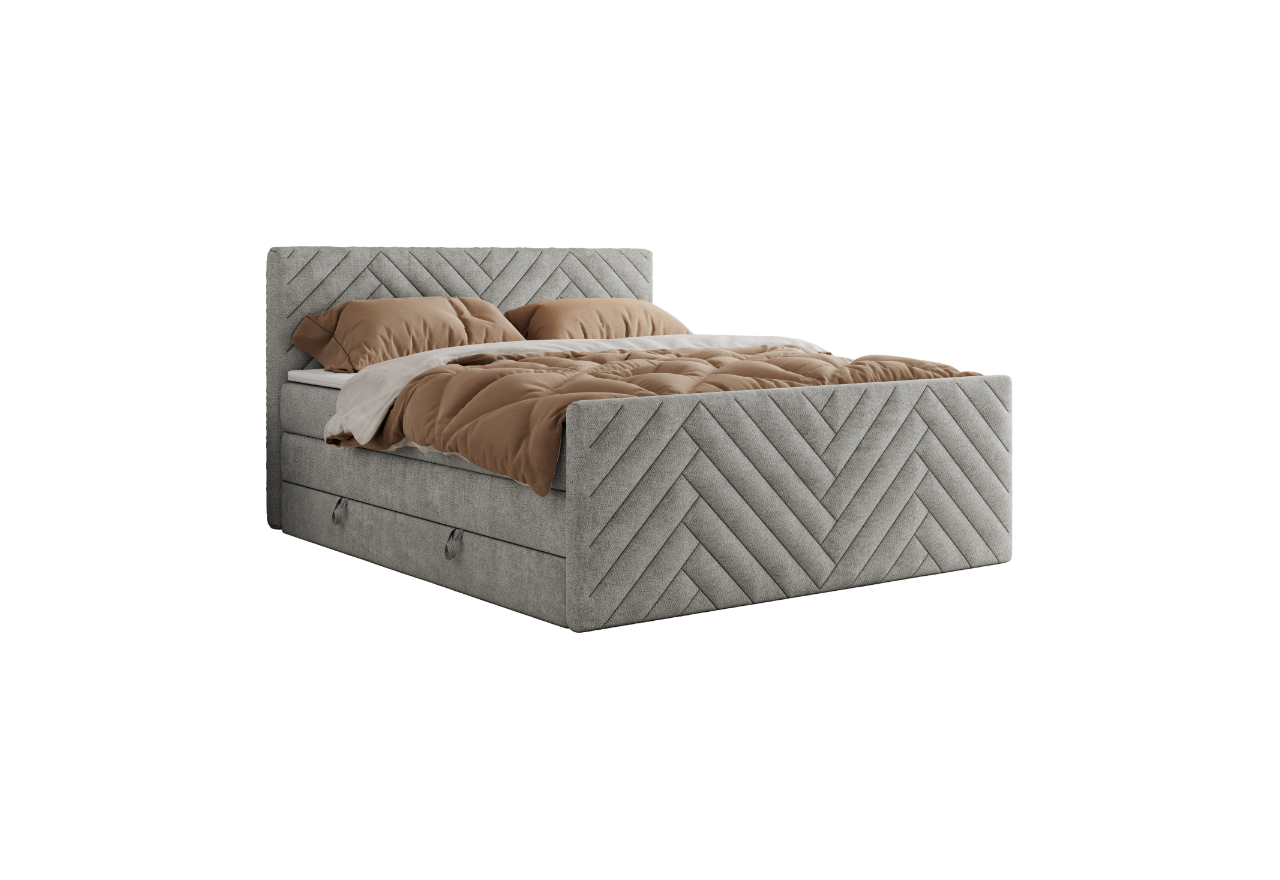 Łóżko kontynentalne PARIS KING DUO 160x200 - H4 - jasnoszary, struktura