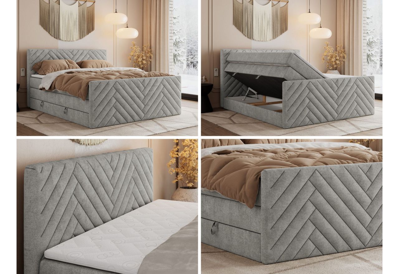 Łóżko kontynentalne PARIS KING DUO 200x200 - H4 - jasnoszary, struktura