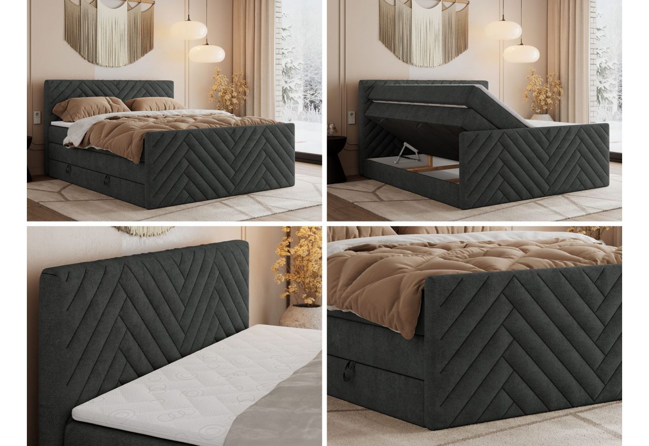 Łóżko kontynentalne PARIS KING DUO 200x200 - H3 - ciemnoszary, struktura