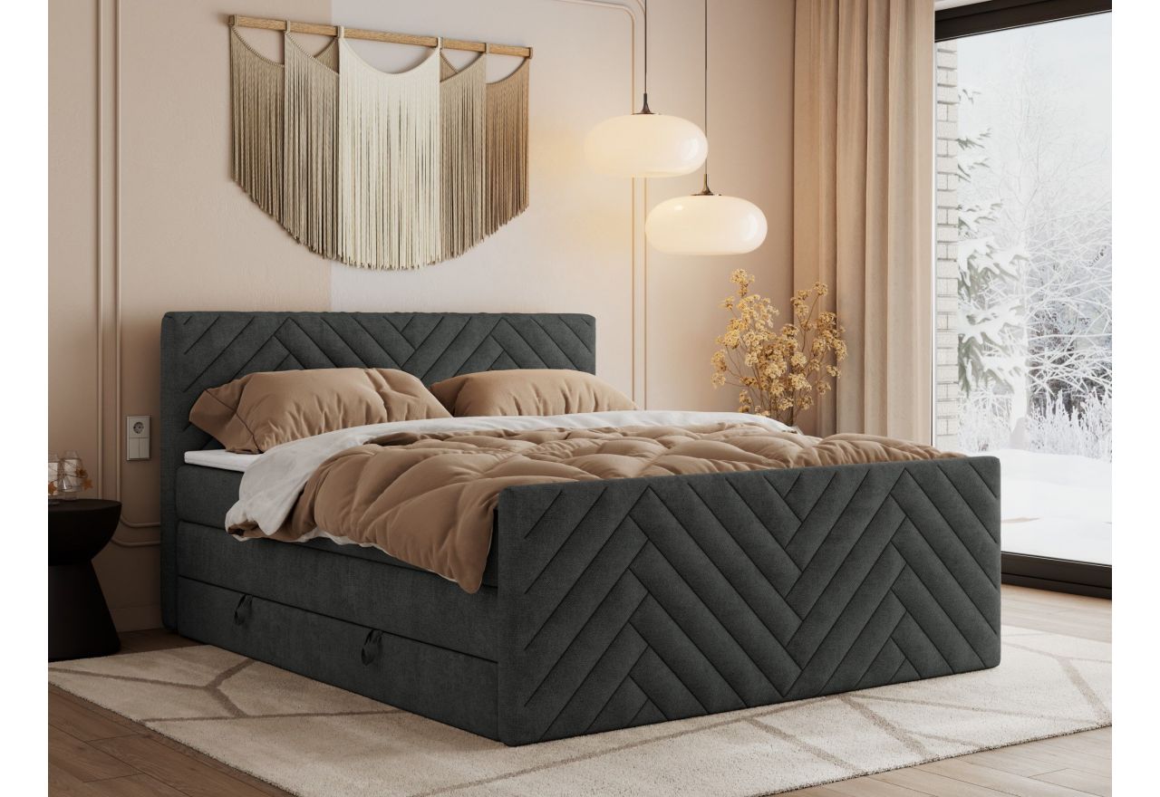 Łóżko kontynentalne PARIS KING DUO 180x200 - H4 - ciemnoszary, struktura