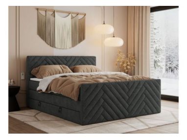 Łóżko kontynentalne PARIS KING DUO 200x200 - H4 - ciemnoszary, struktura