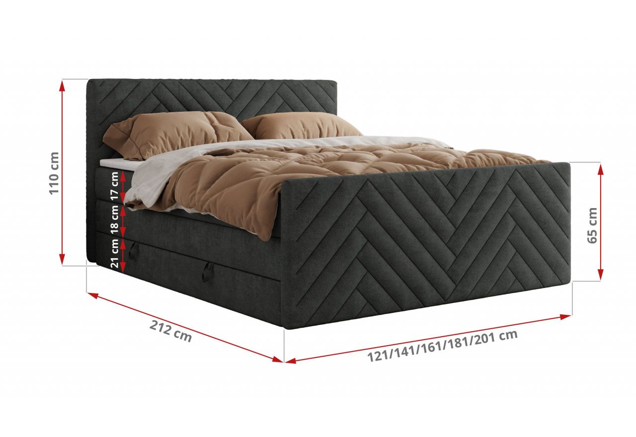 Łóżko kontynentalne PARIS KING DUO 200x200 - H4 - ciemnoszary, struktura