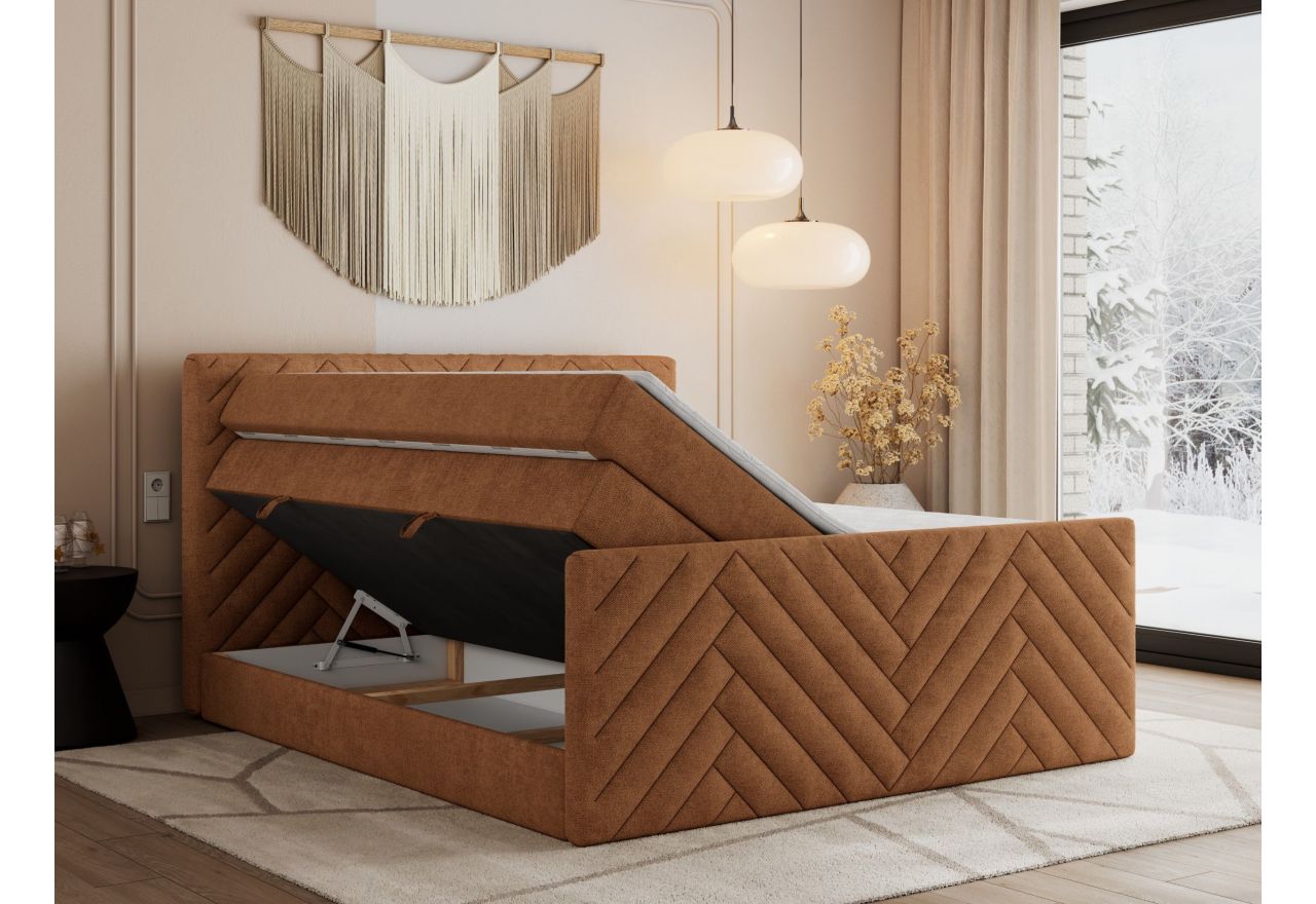 Łóżko kontynentalne PARIS KING DUO 120x200 - H3 - pomarańczowy, struktura