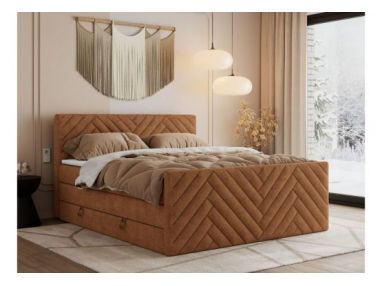 Łóżko kontynentalne PARIS KING DUO 160x200 - H3 - pomarańczowy, struktura