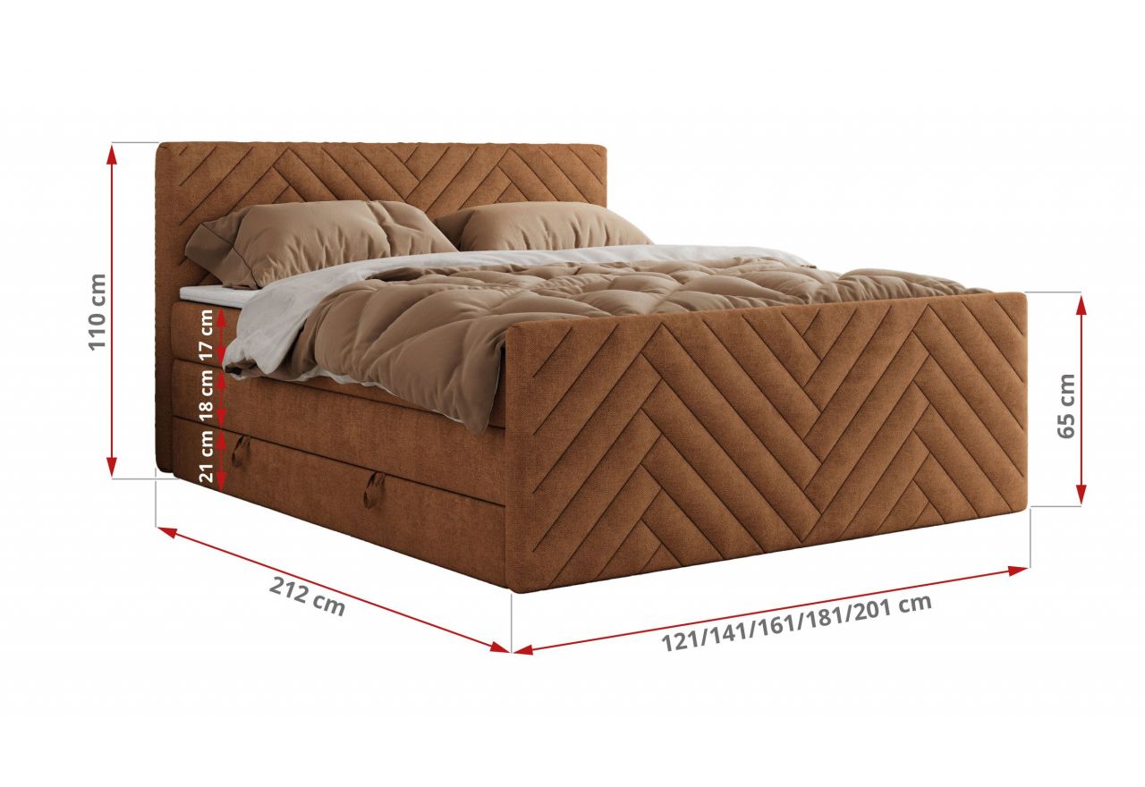 Łóżko kontynentalne PARIS KING DUO 160x200 - H3 - pomarańczowy, struktura