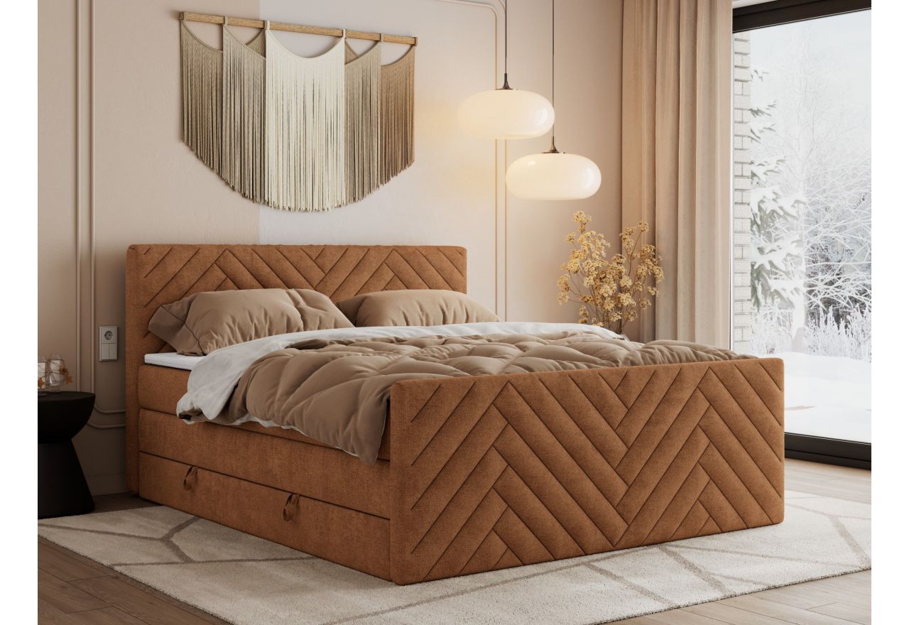 Łóżko kontynentalne PARIS KING DUO 200x200 - H3 - pomarańczowy, struktura