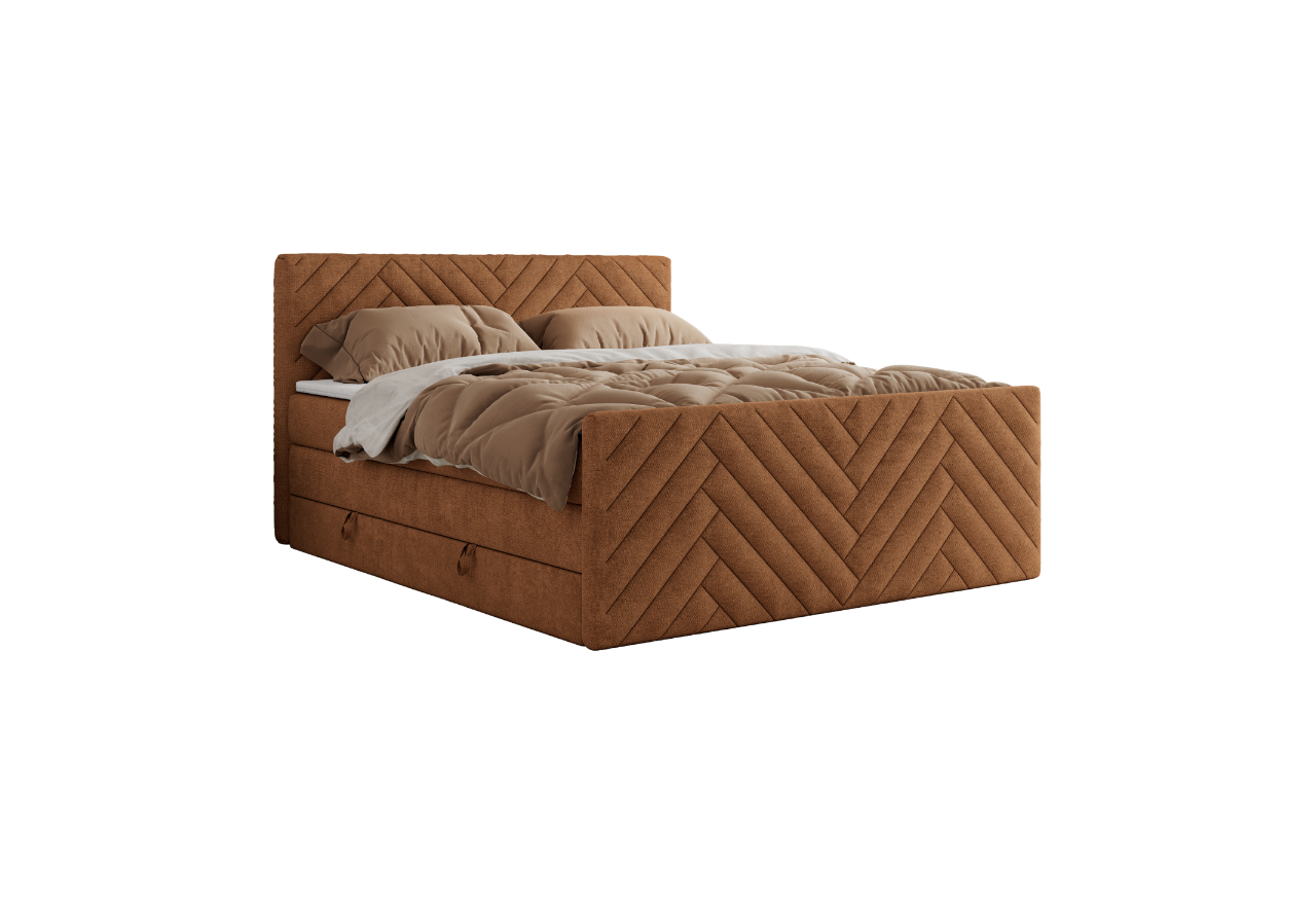 Łóżko kontynentalne PARIS KING DUO 200x200 - H3 - pomarańczowy, struktura