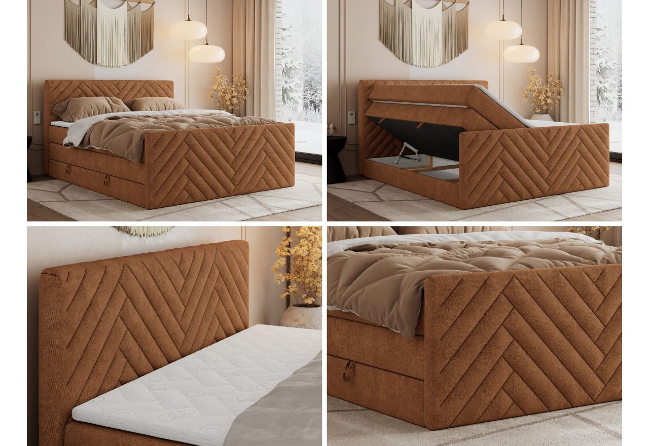 Łóżko kontynentalne PARIS KING DUO 120x200 - H4 - pomarańczowy, struktura