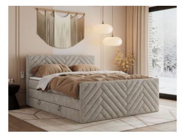 Łóżko kontynentalne PARIS KING DUO 120x200 - H3 - beżowy, struktura